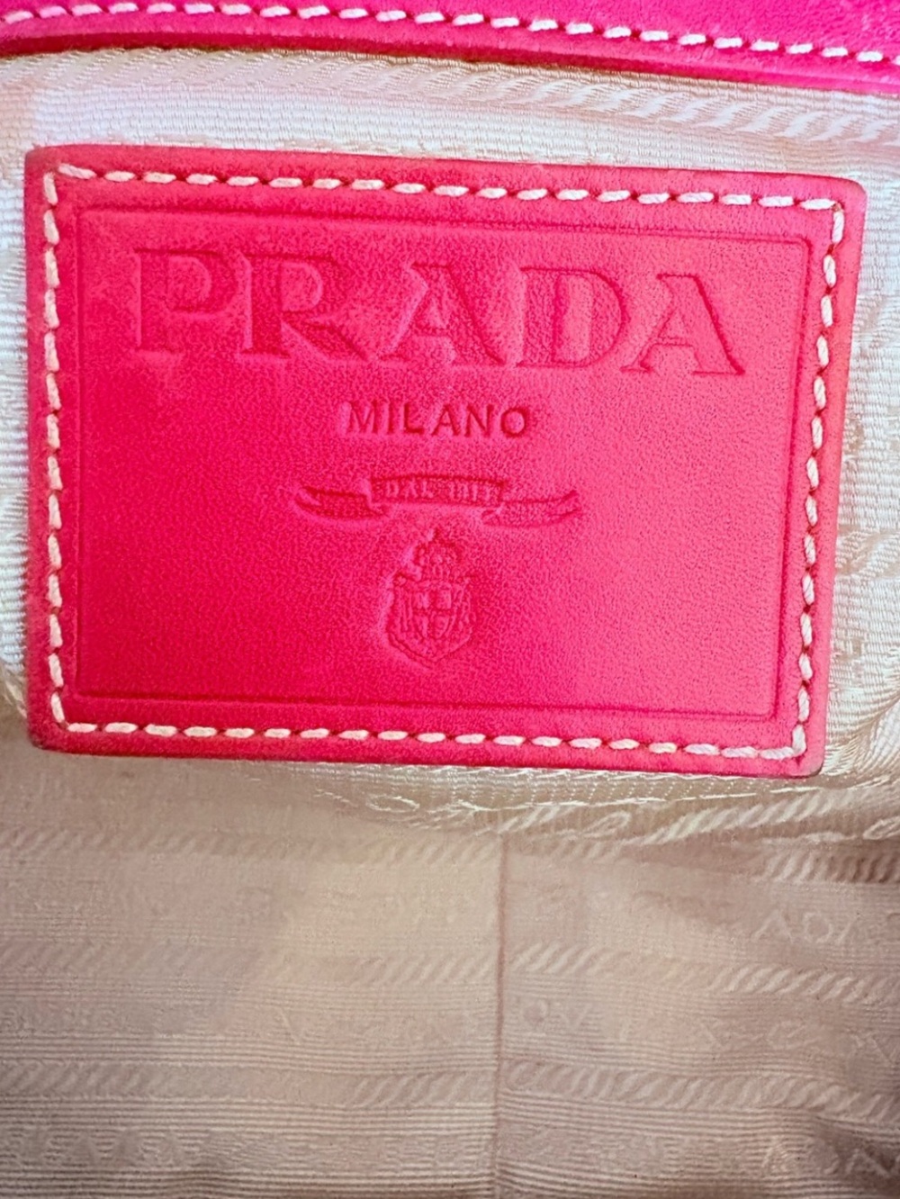 Prada Beige Canvas Shoulder Bag with Red Leather Trim COA - Picture 12 of 13